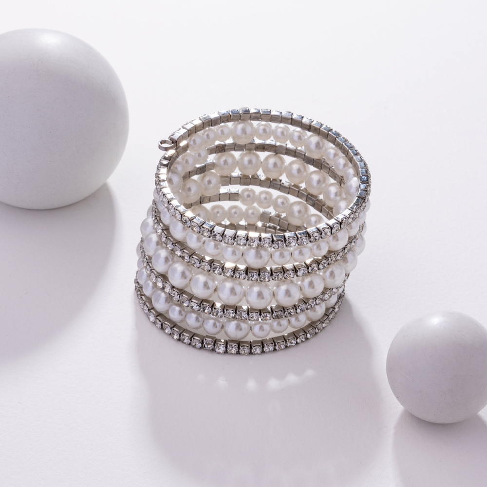Paparazzi Silver and White Pearl Bracelet Finalized Flair Rhinestone Fashion